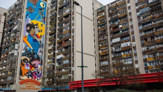 Macskafogo mural Budapest - based on an iconic animated film from 1986